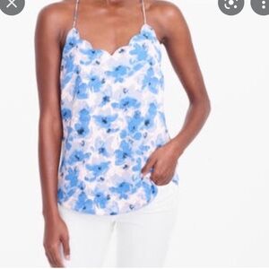 J.Crew Blue Floral Scalloped Tank Top Women’s 4